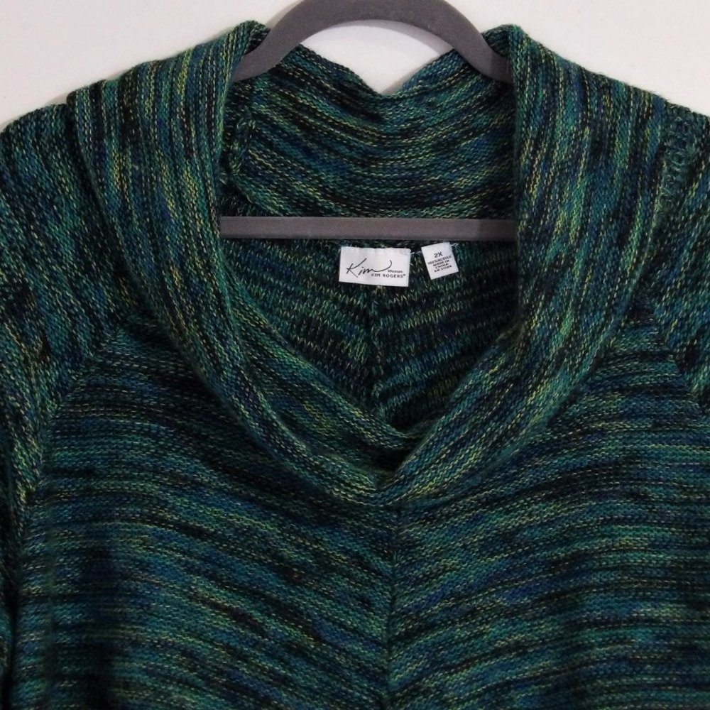 Green Multi-Colored Cowl-Neck Tunic Sweater Kim Rogers 2X - Picture 5 of 5